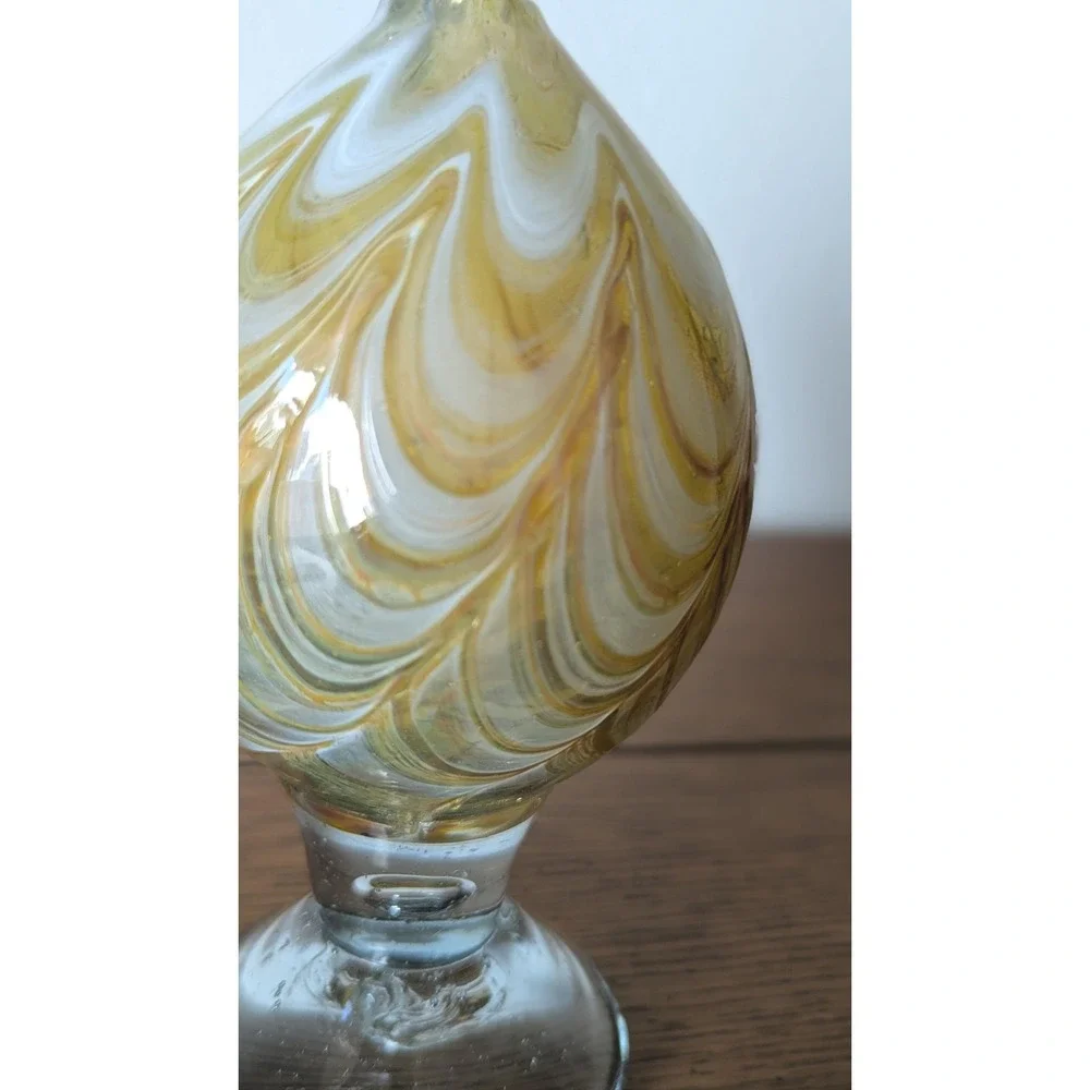 Vintage Hand Blown Amber White Swirl Art Glass Bud Vase Controlled Bubble Signed